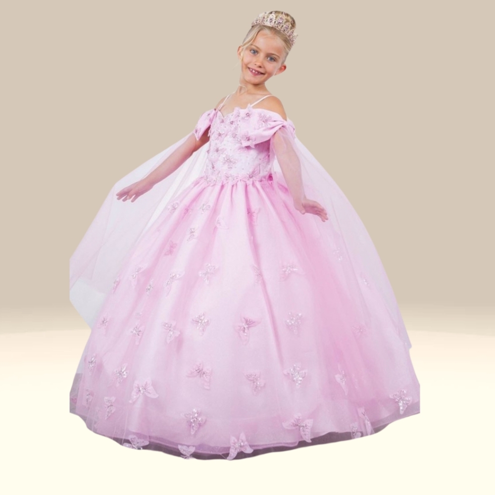 Girls butterfly cold shoulder gown